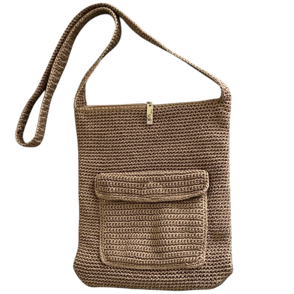 The Sak Hand Crochet Crossbody Bag  Tan Magnetic Snap Boho Purse